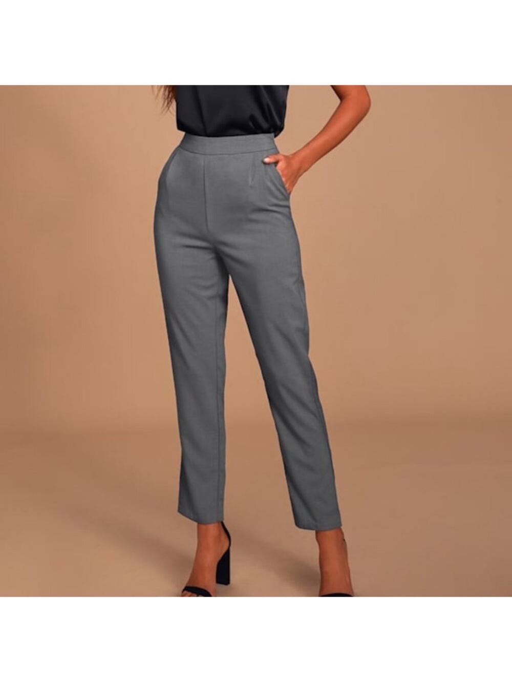 High-Rise Tailored Straight-Leg Pants in Gray